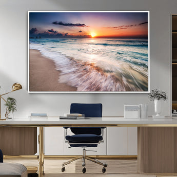99906-MGV-FC-36X24_White-Morning Tide Canvas Print – Soft Sunrise Ocean Waves Wall Art, Coastal Serenity Decor for Home & Office