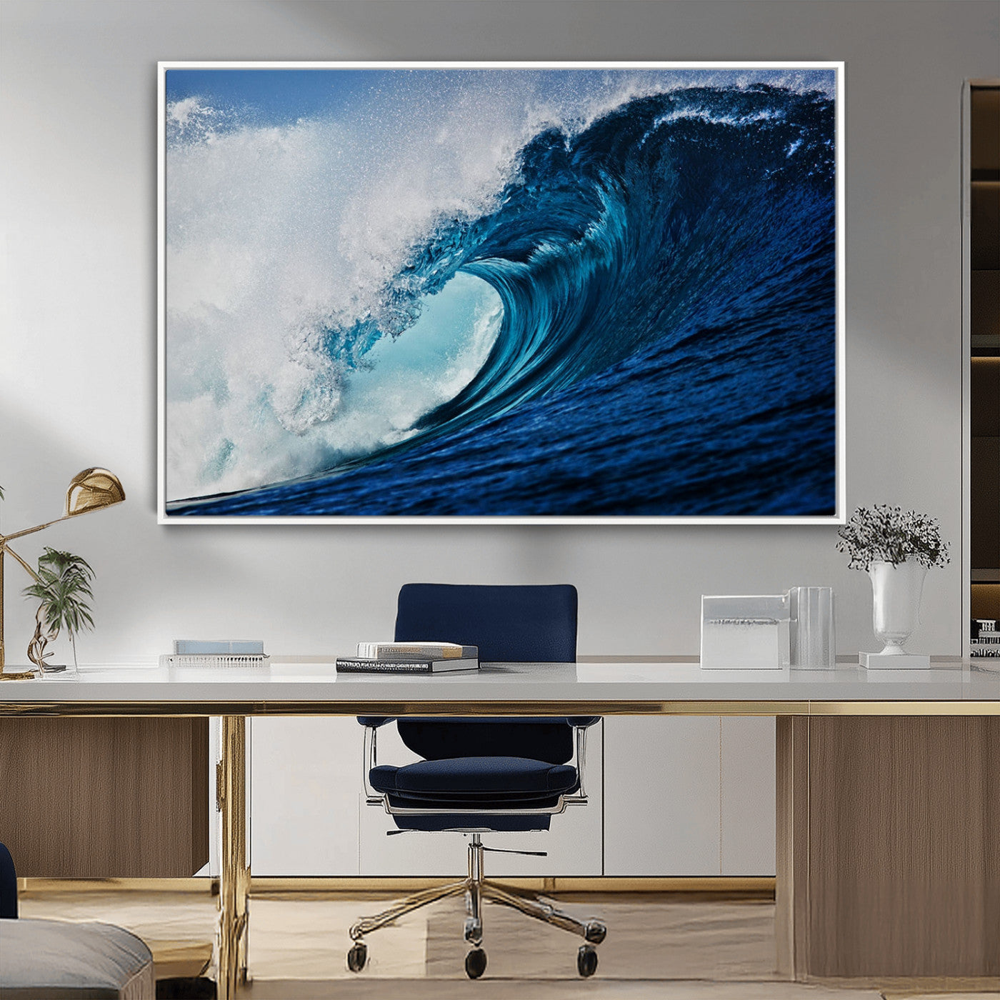 89502-MGV-FC-36X24_White-Powerful Ocean Wave Wall Art – Panoramic Blue Sea Wave Canvas Print, Coastal Surf Photography Artwork for Living Room, Bedroom, or
