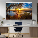 71863-MGV-CV-36X24-Lake Sunset Wall Art – Scenic Nature Canvas Print with Trees and Golden Sky, Serene Landscape Decor for Living Room, Bedroom or