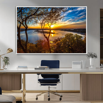 71863-MGV-CV-36X24-Lake Sunset Wall Art – Scenic Nature Canvas Print with Trees and Golden Sky, Serene Landscape Decor for Living Room, Bedroom or