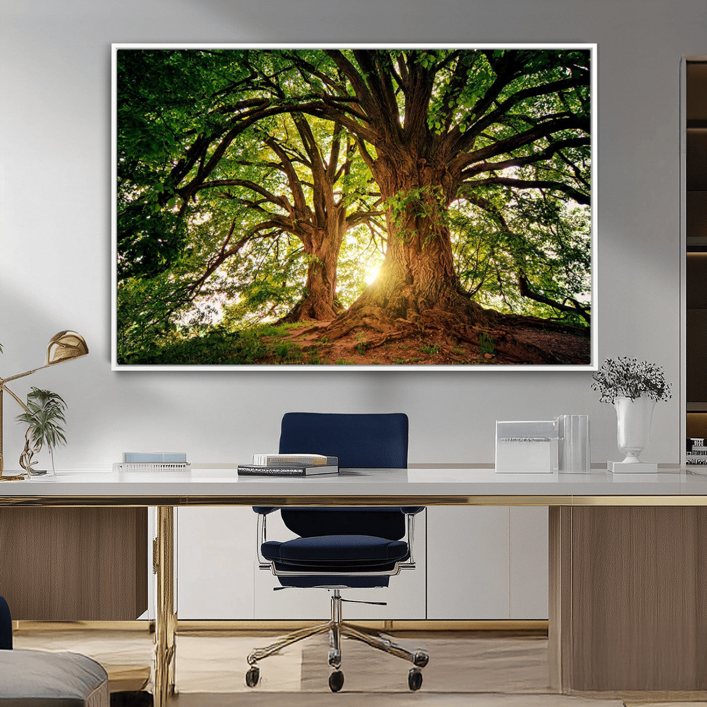 52150-MGV-FC-36X24_White-Majestic Tree Wall Art – Large Nature Canvas Print with Sunlight Through Branches, Rustic Forest Decor for Living Room, Bedroom or