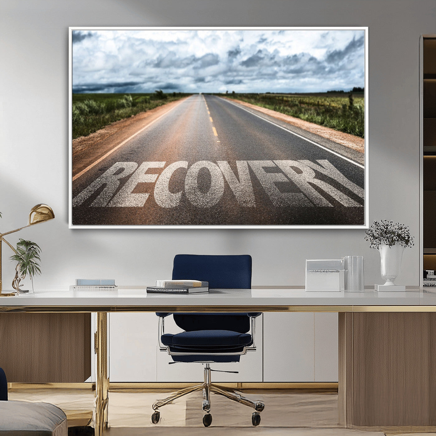 50743-MGV-FC-36X24_White-Healing Road Wall Art – Motivational Highway Canvas Print, Inspirational Journey Decor for Office, Gym or Living Room