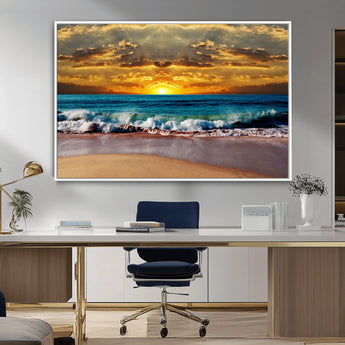 83389-MGV-FC-36X24_White-Ocean Sunrise Wall Art – Vibrant Beach Waves Canvas Print, Coastal Seascape Decor for Living Room or Office