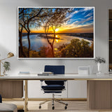 66839-MGV-FC-36X24_White-Lake Sunset Wall Art – Golden Hour Canvas Print with Trees and Water Reflection, Scenic Landscape Photography for Living Room,