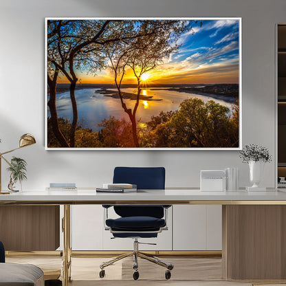 66839-MGV-FC-36X24_White-Lake Sunset Wall Art – Golden Hour Canvas Print with Trees and Water Reflection, Scenic Landscape Photography for Living Room,