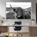 83810-MGV-CV-36X24-Highland Cow Wall Art – Black and White Highland Cattle Print, Rustic Farmhouse Animal Decor for Living Room or Office