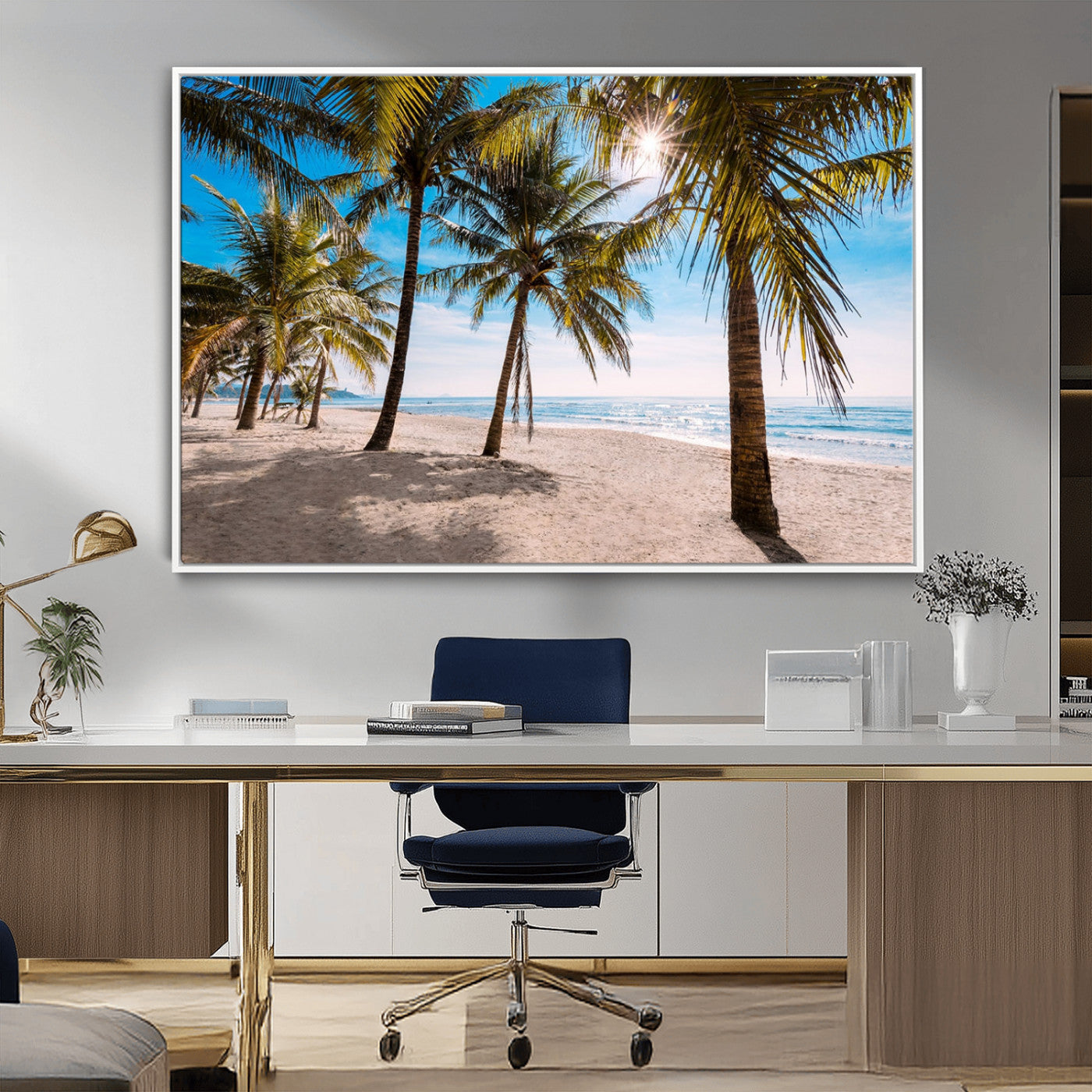 98175-MGV-CV-36X24-Tropical Palm Beach Wall Art – Relaxing Ocean Shore Canvas Print with Palm Trees, Coastal Summer Decor for Living Room, Bedroom or