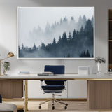 23671-MGV-FC-36X24_White-Misty Forest Wall Art – Serene Foggy Pine Trees Landscape Canvas Print, Tranquil Nature Decor for Living Room, Bedroom or Office