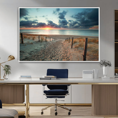 25788-MGV-FC-36X24_White-Sunset Beach Path Wall Art – Scenic Coastal Dunes and Ocean Canvas Print, Tranquil Seaside Landscape Decor for Living Room or