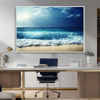 84116-MGV-FC-36X24_White-Ocean Wave Wall Art – Blue Sea and Beach Canvas Print, Coastal Seascape Photography Artwork for Living Room, Bedroom, or Office