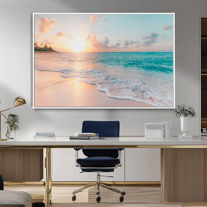 89767-MGV-CV-36X24-Ocean Sunset Wall Art – Serene Beach Canvas Print with Pastel Sky and Waves, Coastal Seascape Artwork for Bedroom, Living Room, or