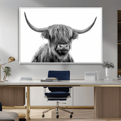 10123-MGV-FC-36X24_White-Black and White Highland Cow Wall Art – Modern Farmhouse Animal Print, Rustic Scottish Bull Canvas Decor for Living Room, Bedroom,