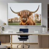 64824-MGV-FC-36X24_White-Highland Cow Wall Art – Rustic Scottish Bull Canvas Print, Farmhouse Animal Decor for Living Room, Bedroom, Office or Cabin