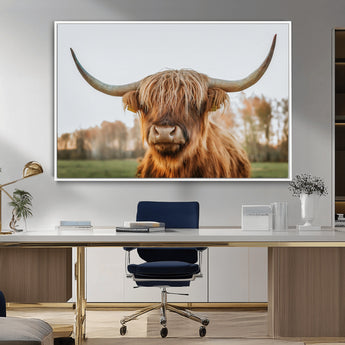 64824-MGV-FC-36X24_White-Highland Cow Wall Art – Rustic Scottish Bull Canvas Print, Farmhouse Animal Decor for Living Room, Bedroom, Office or Cabin