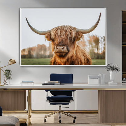 64824-MGV-FC-36X24_White-Highland Cow Wall Art – Rustic Scottish Bull Canvas Print, Farmhouse Animal Decor for Living Room, Bedroom, Office or Cabin