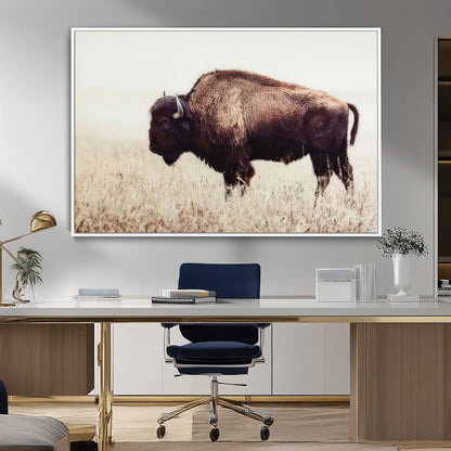 48406-MGV-FC-36X24_White-American Bison Wall Art – Rustic Buffalo Canvas Print in Prairie Field, Western Wildlife Photography Decor for Cabin, Lodge,