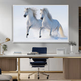 80145-MGV-FC-36X24_White-White Horses Running Snow Wall Art – Majestic Equine Canvas Print, Winter Nature Photography Decor for Living Room, Office,