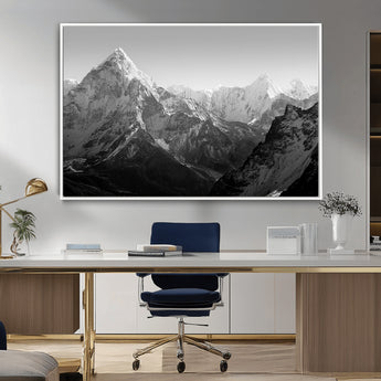10775-MGV-FC-36X24_White-Snow Capped Mountain Wall Art – Black and White Canvas Print of Majestic Peaks, Nature Landscape Photography for Office, Bedroom,
