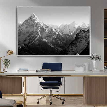 10775-MGV-FC-36X24_White-Snow Capped Mountain Wall Art – Black and White Canvas Print of Majestic Peaks, Nature Landscape Photography for Office, Bedroom,