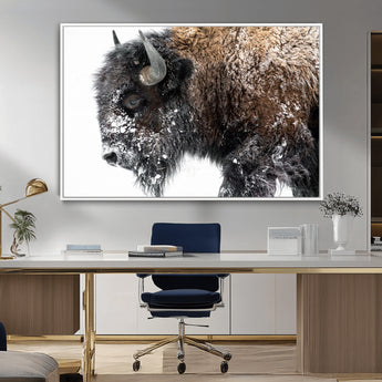 24304-MGV-CV-36X24-Bison Wall Art Canvas Print, Framed Winter Bison Art Picture Print, Snowy Buffalo Perfect Rustic Farmhouse Decor Artwork
