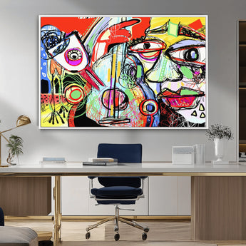 37796-MGV-FC-36X24_White-Picasso Style Wall Art Canvas Print, Framed Picasso Art Picture Print, Picasso Cubism Perfect Modern Abstract Decor Artwork