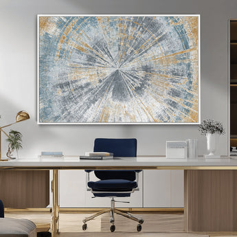 17631-MGV-FC-36X24_White-Radiant Burst Wall Art – Abstract Sunburst Canvas Print in Blue and Gold, Modern Geometric Painting for Living Room, Office or