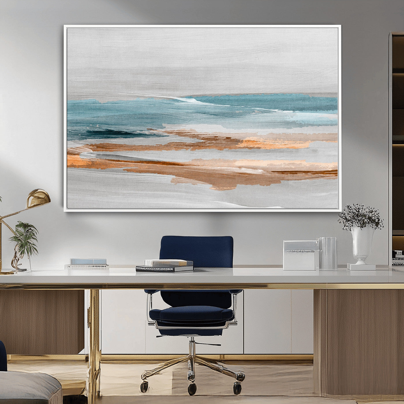 23430-MGV-FC-36X24_White-Abstract Coastal Wall Art – Modern Ocean Horizon Canvas Print, Minimalist Beach Scene Painting for Bedroom, Living Room, Office or