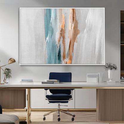 66154-MGV-FC-36X24_White-Abstract Brushstroke Wall Art – Modern Teal and Gold Canvas Print, Minimalist Contemporary Painting for Living Room, Bedroom, or