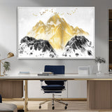 37733-MGV-FC-36X24_White-Golden Mountain Wall Art – Modern Abstract Landscape Canvas Print with Birds, Luxury Nature Decor for Living Room, Bedroom, or