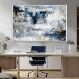 59716-MGV-FC-36X24_White-Abstract Blue and Gold Wall Art – Modern Textured Canvas Print, Contemporary Painting for Living Room, Bedroom, or Office Decor