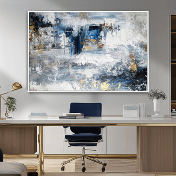 59716-MGV-FC-36X24_White-Abstract Blue and Gold Wall Art – Modern Textured Canvas Print, Contemporary Painting for Living Room, Bedroom, or Office Decor