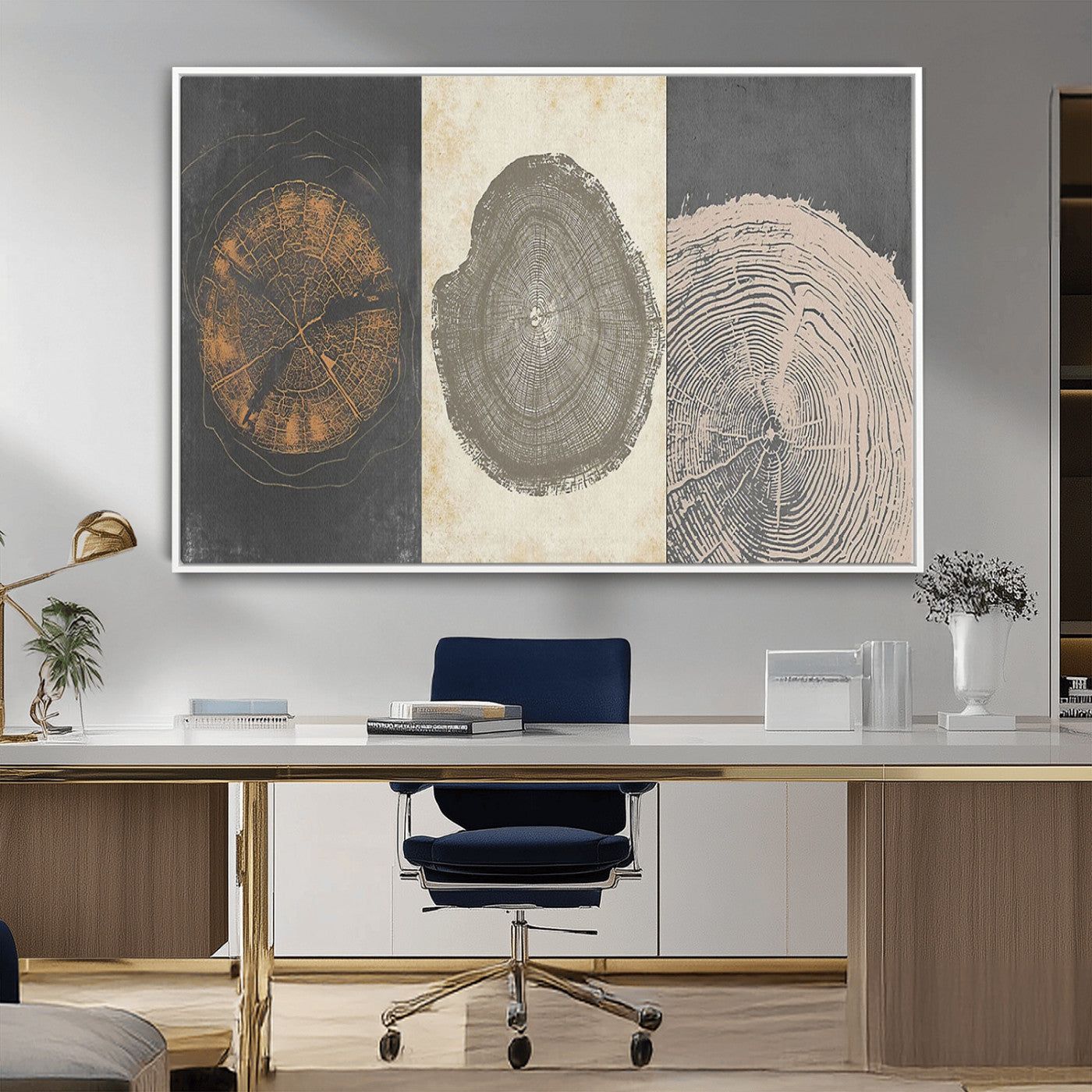 80725-MGV-CV-36X24-Wood Tree Rings Wall Art Canvas Print, Framed Tree Rings Art Picture Print, Abstract Tree Rings Perfect Modern Boho Decor Artwork