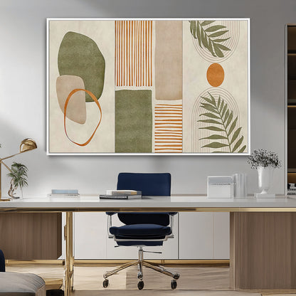 96002-MGV-CV-36X24-Abstract Geometric Wall Art – Modern Canvas Print with Green, Orange & Beige Shapes, Minimalist Home Decor for Living Room, Office