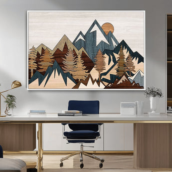 67950-MGV-CV-36X24-Modern Wood Wall Art Canvas Print, Framed Mountain Range Art Picture Print, Wood Mountain Range Perfect Rustic Decor Artwork