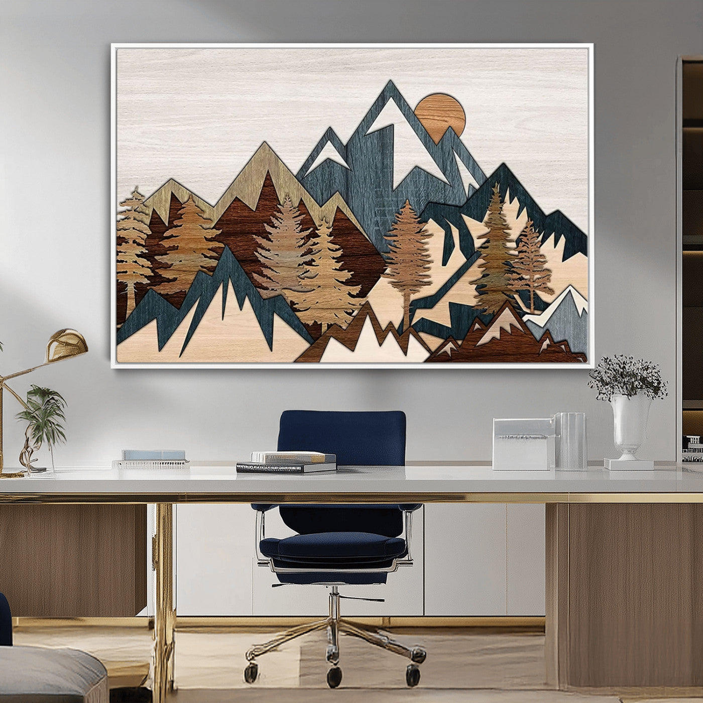 67950-MGV-FC-36X24_White-Modern Wood Wall Art Canvas Print, Framed Mountain Range Art Picture Print, Wood Mountain Range Perfect Rustic Decor Artwork