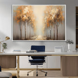 95004-MGV-CV-36X24-Autumn Forest Path Wall Art – Hand Painted Canvas Print with Golden Trees, Modern Nature Landscape Decor for Living Room, Bedroom