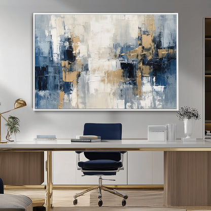 44344-MGV-CV-36X24-Abstract Blue and Gold Wall Art – Modern Hand Painted Canvas Print, Contemporary Textured Painting for Living Room, Bedroom or