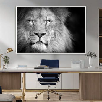 94453-MGV-CV-36X24-Lion Portrait Wall Art – Black and White King of the Jungle Canvas Print, Safari Wildlife Decor for Office, Bedroom, or Living