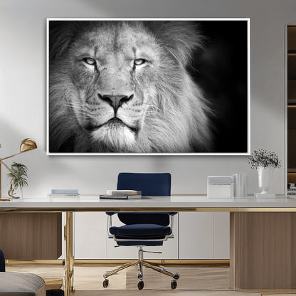 94453-MGV-FC-36X24_White-Lion Portrait Wall Art – Black and White King of the Jungle Canvas Print, Safari Wildlife Decor for Office, Bedroom, or Living