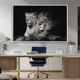 80013-MGV-CV-36X24-Lion and Lioness Wall Art – Black and White Wildlife Photography Canvas Print, African Safari Animal Decor for Office, Bedroom, or