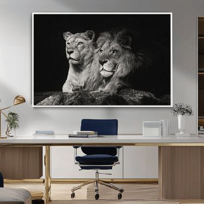 80013-MGV-CV-36X24-Lion and Lioness Wall Art – Black and White Wildlife Photography Canvas Print, African Safari Animal Decor for Office, Bedroom, or
