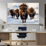56701-MGV-CV-36X24-Bison Herd Wall Art – Buffalo Walking in Snowy Mountains Canvas Print, Rustic Wildlife Decor for Cabin, Lodge, or Living Room
