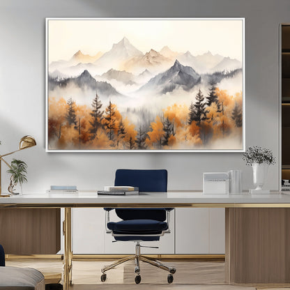70049-MGV-CV-36X24-Autumn Mountain Forest Wall Art – Misty Landscape Canvas Print, Rustic Nature Inspired Decor for Living Room, Bedroom or Office