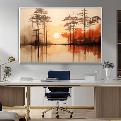 51083-MGV-CV-36X24-Sunset Lake Forest Wall Art – Serene Trees and Orange Sky Reflection Canvas Print, Tranquil Nature Decor for Living Room, Office