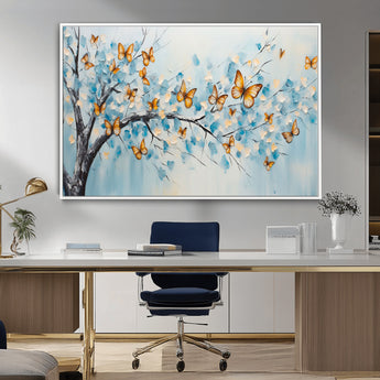 59455-MGV-CV-36X24-Butterfly Tree Branch Wall Art – Blue and Yellow Abstract Canvas Print, Modern Nature Artwork for Living Room, Bedroom or Office