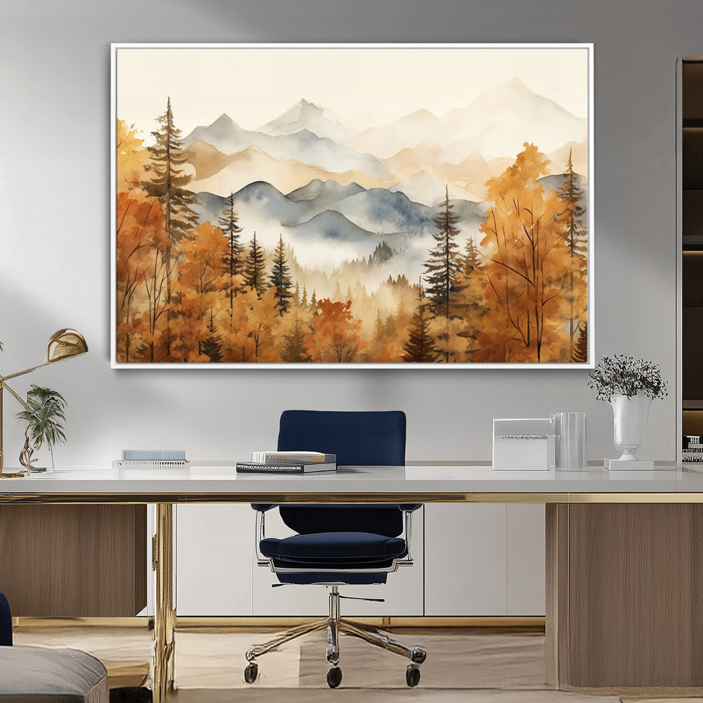 72950-MGV-CV-36X24-Autumn Mountain Forest Wall Art – Golden Fall Landscape Canvas Print, Nature-Inspired Home Decor for Living Room, Bedroom or