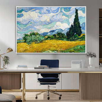 97252-MGV-CV-36X24-Wheat Field with Cypress – Van Gogh Wall Art, Impressionist Landscape Canvas Print, Rustic Home Decor for Living Room or Office