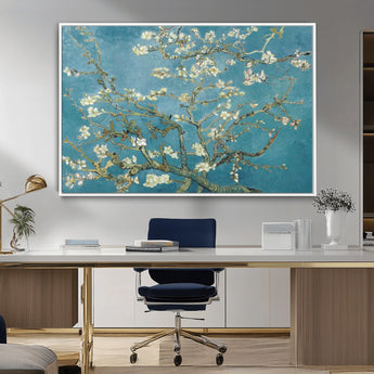 65607-MGV-CV-36X24-Almond Blossom Wall Art – Van Gogh Blue Floral Canvas Print, Elegant Impressionist Painting Decor for Living Room, Bedroom or