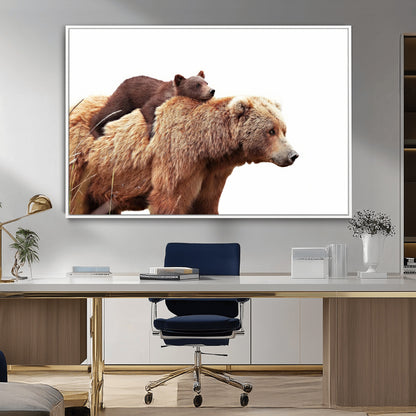 76943-MGV-FC-36X24_White-Mom Bear Wall Art Canvas Print, Framed Bear Photography Art Picture Print, Rustic Bear and Cub Perfect Rustic Farmhouse Decor