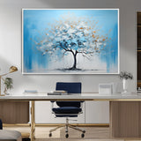 25021-MGV-CV-36X24-Abstract Tree Wall Art – Blue and White Canvas Painting with Gold Accents, Modern Nature-Inspired Artwork for Living Room, Bedroom